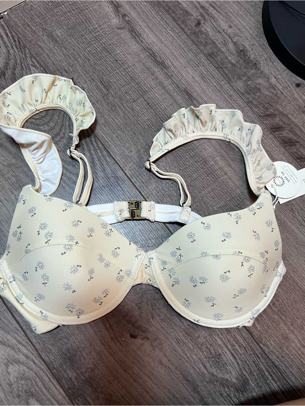 Rylee + Cru Cream Floral Ruffled Strap Underwire Bra